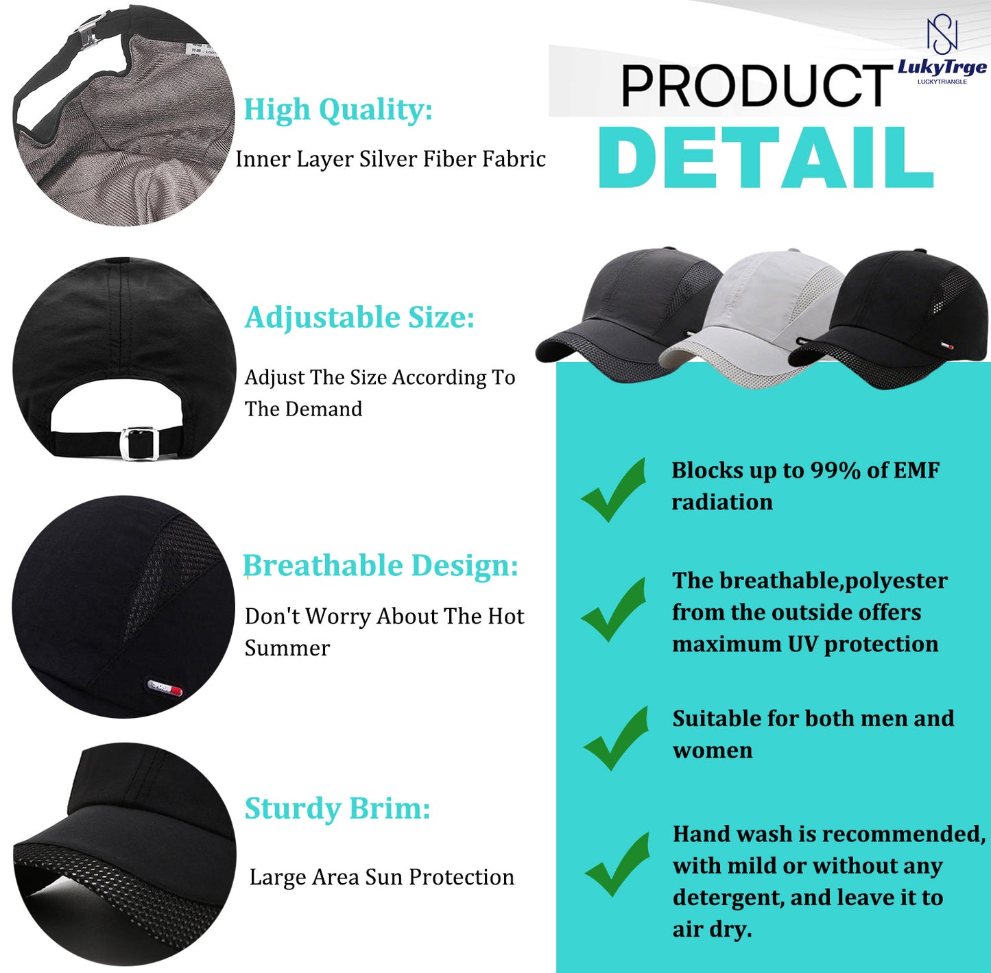 EMF Protection Baseball Cap,Silver Lining Fabric Blocks 99% of WiFi,Bluetooth,Cell Towers,RF