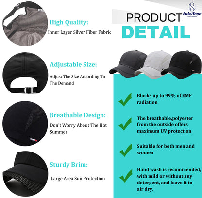 EMF Protection Baseball Cap,Silver Lining Fabric Blocks 99% of WiFi,Bluetooth,Cell Towers,RF